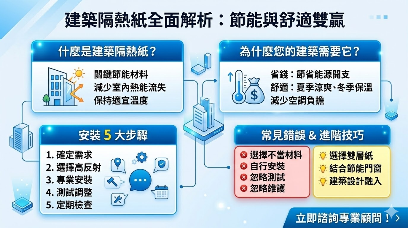 選擇高品質建築隔熱紙，是提升居家舒適度的關鍵投資。透過先進的奈米斷熱技術，能有效阻隔高達 99% 的有害紫外線與大比例的紅外線熱能，顯著降低室內溫度，減少空調負荷以達成節能省電的目標。除了優異的隔熱效果，隔熱紙更能提供防爆安全防護，防止玻璃破碎飛散，並兼顧室內隱私與清晰視野。無論是住宅大樓或商務辦公室，都能輕鬆營造冬暖夏涼的理想空間，為您的家具提供防曬保護。除了優異的隔熱效果，隔熱紙更能提供防爆安全防護，防止玻璃破碎飛散，並兼顧室內隱私與清晰視野。無論是住宅大樓或商務辦公室，都能輕鬆營造冬暖夏涼的理想空間，為您的家具提供防曬保護。